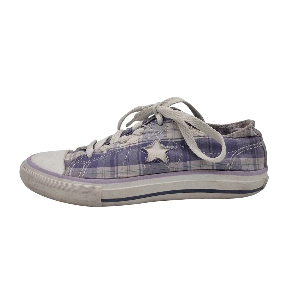 Converse One Star Shoes Youth Size‎ 13 Purple Plaid Low Top Lace Up Sneakers